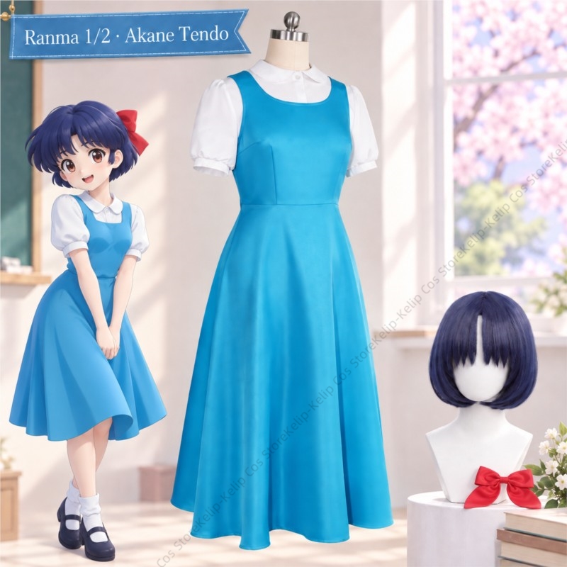 Ranma 1/2 Akane Tendo Cosplay  - Anime Cosplay Blue Hair recensie en prijs